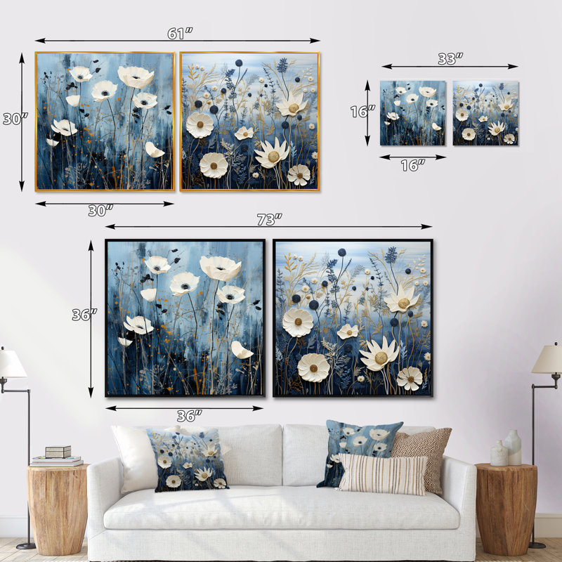 Wildflowers Wander Meadows II - ensemble de 2 fleurs sauvages carrées, Cadre flottant blanc, H 30 po x l 61 po