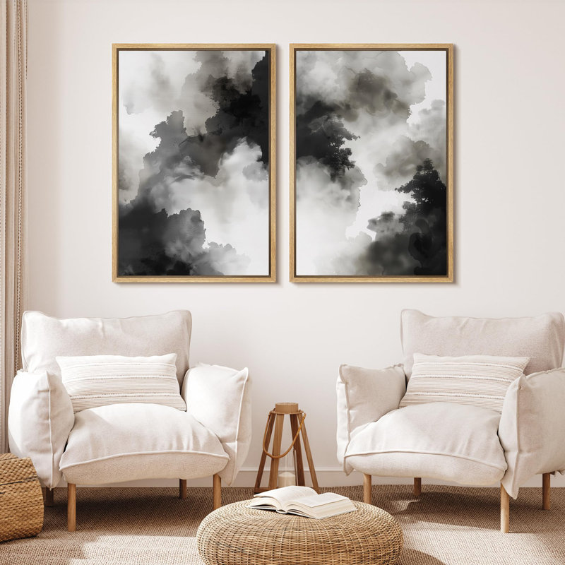 «Set Smokey Essence Abstract Cloud Formation», 2 pièces sur toile, Naturel, H 36 po x l 24 po