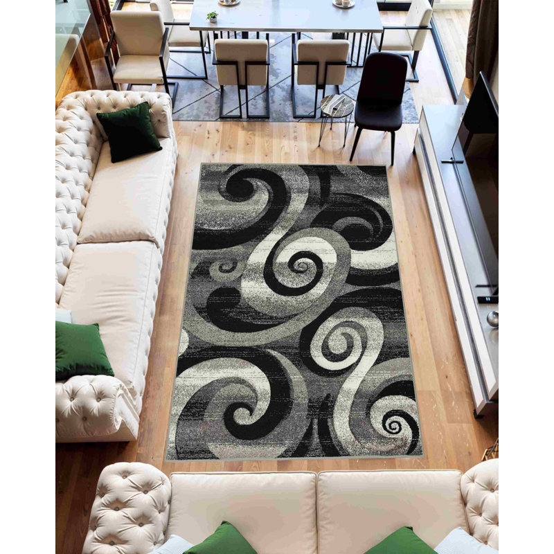 Tapis d'intérieur en polypropylène doux sculpté à la main Abtsract, Rectangle 5 pi 3 po x 7 pi 7 po