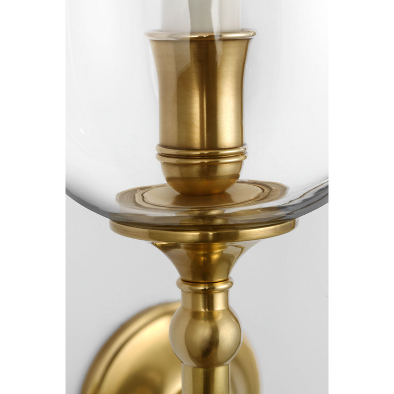 Embers 20" Double Hurricane Sconce with Clear Glass, Natural Brass