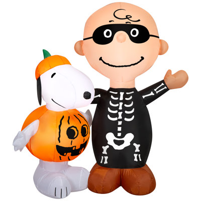 Airblown Halloween Light-Snoopy in Pumpkin & Charlie as Skeleton-Peanuts