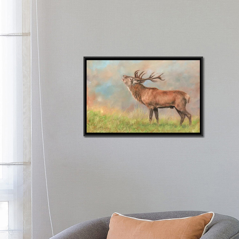 « red cerf », impression sur toile, H 18 po x l 26 po x P 1,5 po, Toile avec cadre noir, Pas de tapis