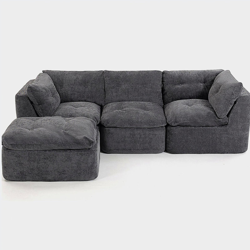 Canapé de salon moderne de style nuage, canapé convertible sans cadre en forme de L (avec repose-pieds), canapé surdimensionné confortable en chenille surdimensionné à 4 places, canapé modulaire modulaire