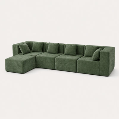 Canapé modulaire en chenille désossé de 130 po avec repose-pieds Horgan, canapé modulaire en mousse à compression, siège profond sans assemblage
