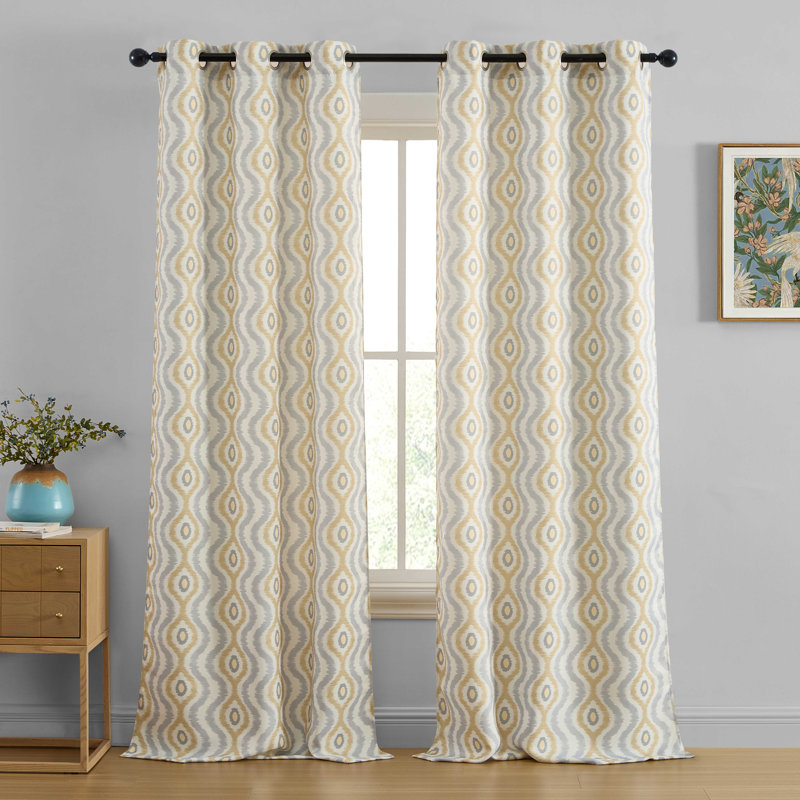 HLC.ME Tanner Ogee Ikatt Damask Patterned Window Grommet Curtains Bedroom - Light Blocking Darkening Window Panels, Set of 2