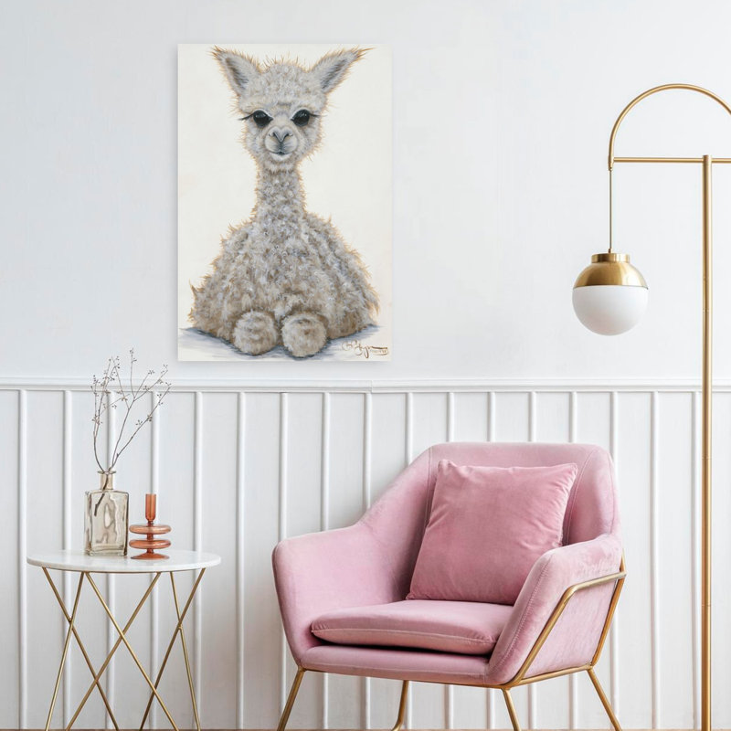 Bébé alpaga fantaisiste, art floral printanier contemporain, H 24 po x l 16 po