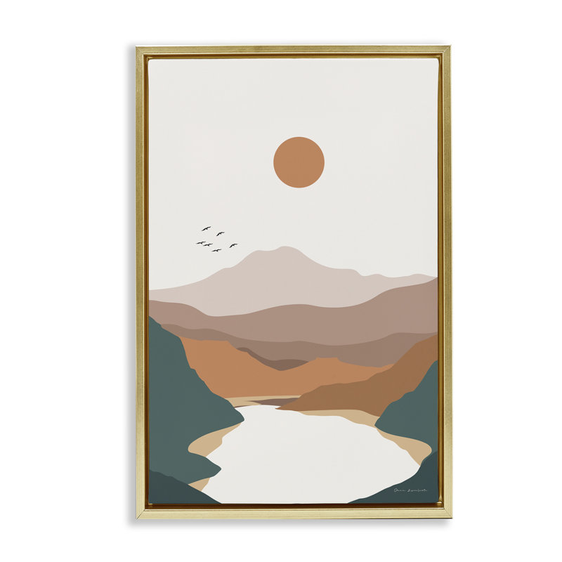 «Mountain Valley Lake Floater» par Omar Escalante, H 31 po x l 21 po, Cadre flottant métallique doré