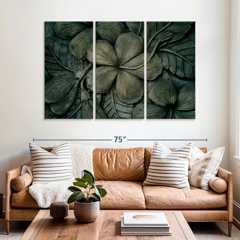 Hibiscus en bois sculpté, H 42 po x l 65 po