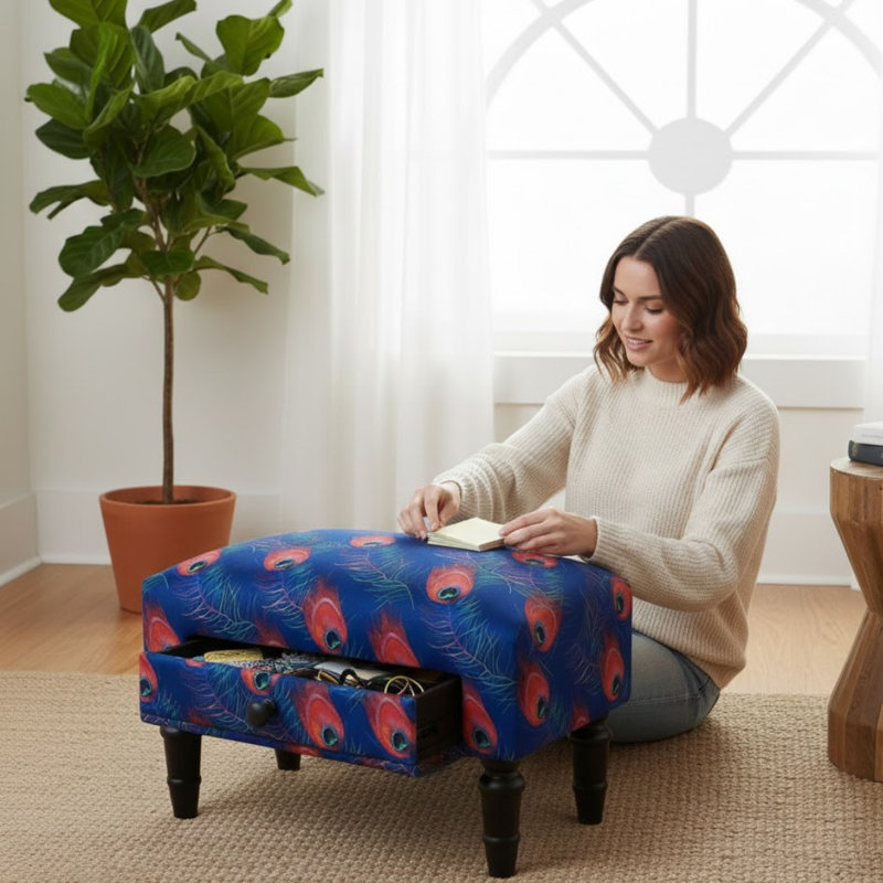 Elegant 40cm Wide Ottoman – Comfortable Footstool with Storage Drawer for Bedroom, Living Room, or Home Spaces
