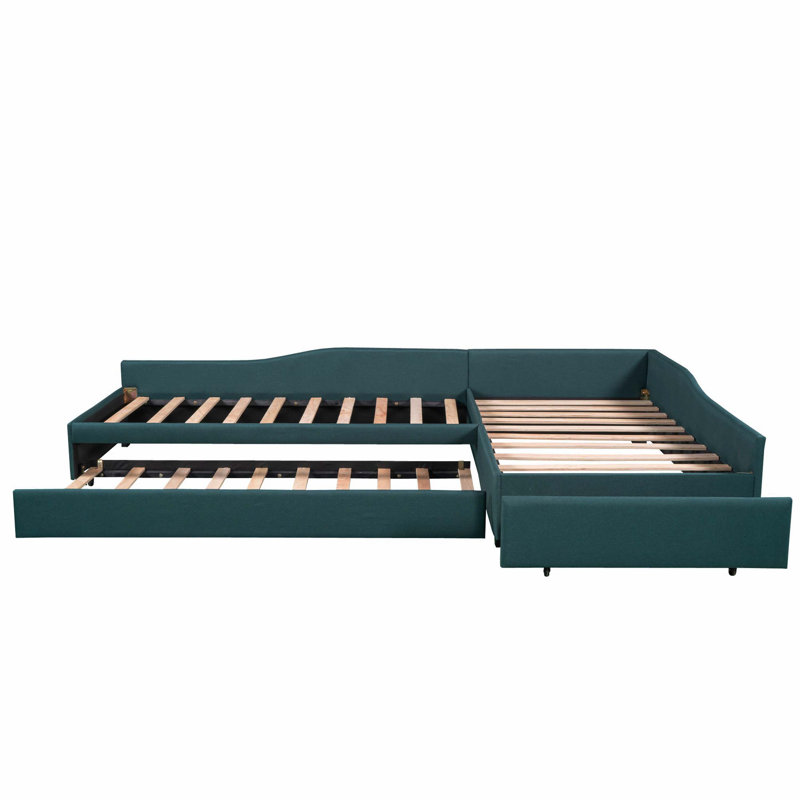 Structure de lit de jour double rembourré avec lit gigogne escamotable et tiroir de rangement pratique, vert, Vert