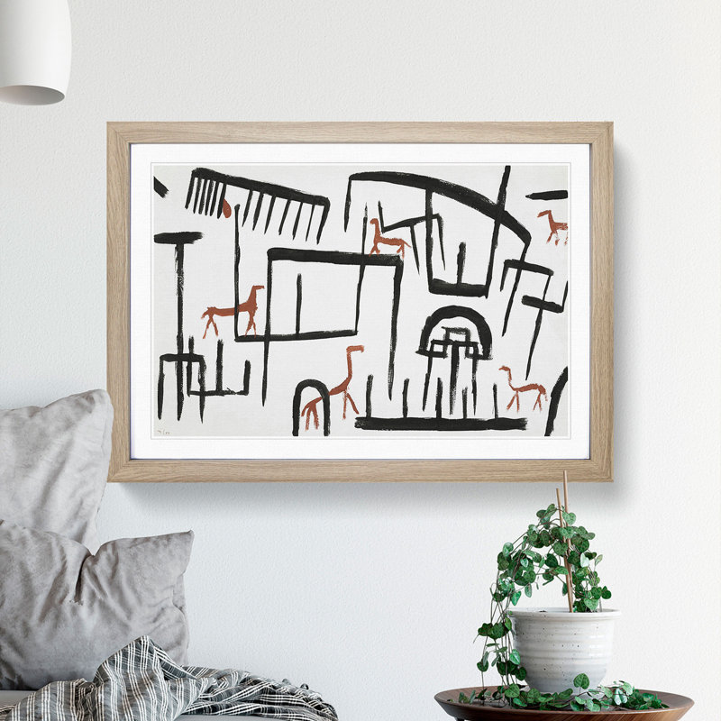 Animals in an Enclosure by Paul Klee - Framed Print, 48cm H x 65cm W x 2cm D, Oak
