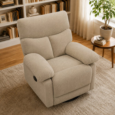 41-Inch Swivel Rocker Recliner, Manual Glider Chair with 360-Degree Rotation, Side-Pull Footrest, Padded Arms and Textured Upholstery for Nursery