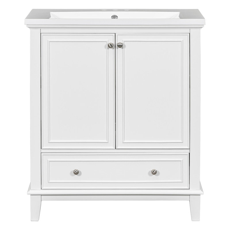 30" Bathroom Vanity With Sink Combo, Multi-Functional Bathroom Cabinet With Doors And Drawer, Solid Frame And MDF Board, White (Old Sku:SY999606AAK)