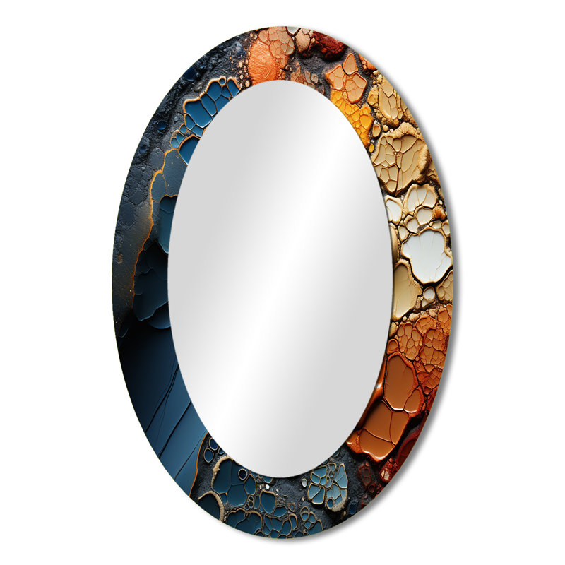 Bleu et orange fluides - miroir mural ovale moderne, 36 po x 24 po