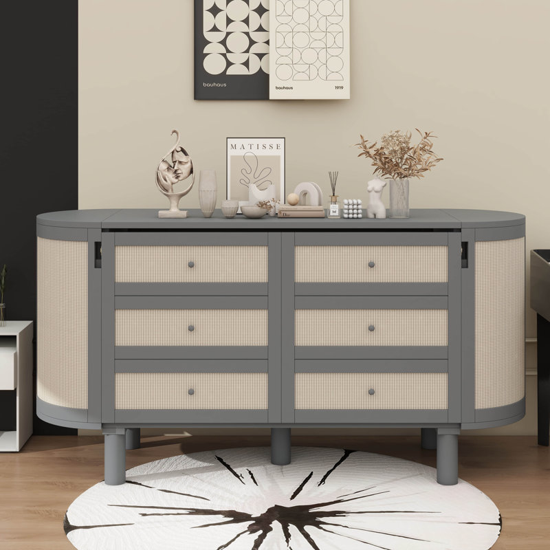 Lit escamotable contemporain avec rangement caché et motif tissé moderne, Gris, Lit double