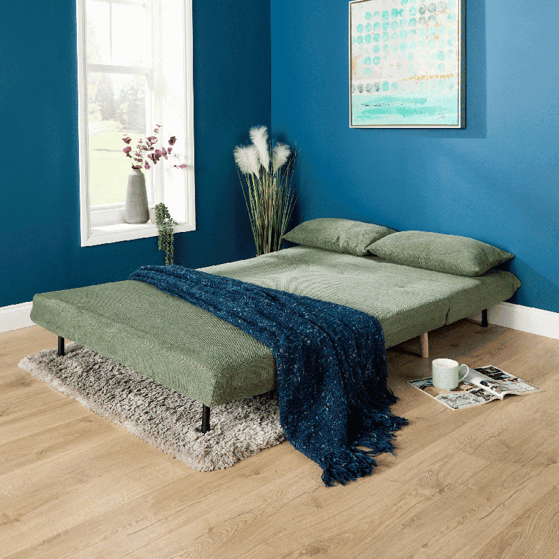 Lorena Clic Clac Upholstered Futon Sofa Bed Lounger Chair, 83cm H x 121cm W x 91cm D, 2, Green
