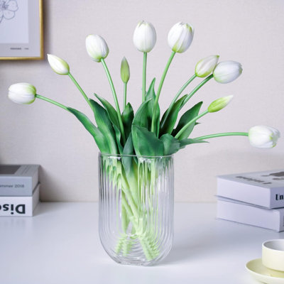 Faux tulipes de 16 pouces de qualité supérieure au toucher véritable, fleurs artificielles avec boutons, tige flexible facile à façonner, faux tulipes (vase non inclus), ensemble de 10