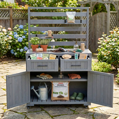 64.9"H X 41.7"W Outdoor Kitchen Island With Stainless Steel Top, Tall BBQ Prep Table With 3 Movable Shelves & 2 Storage Drawers