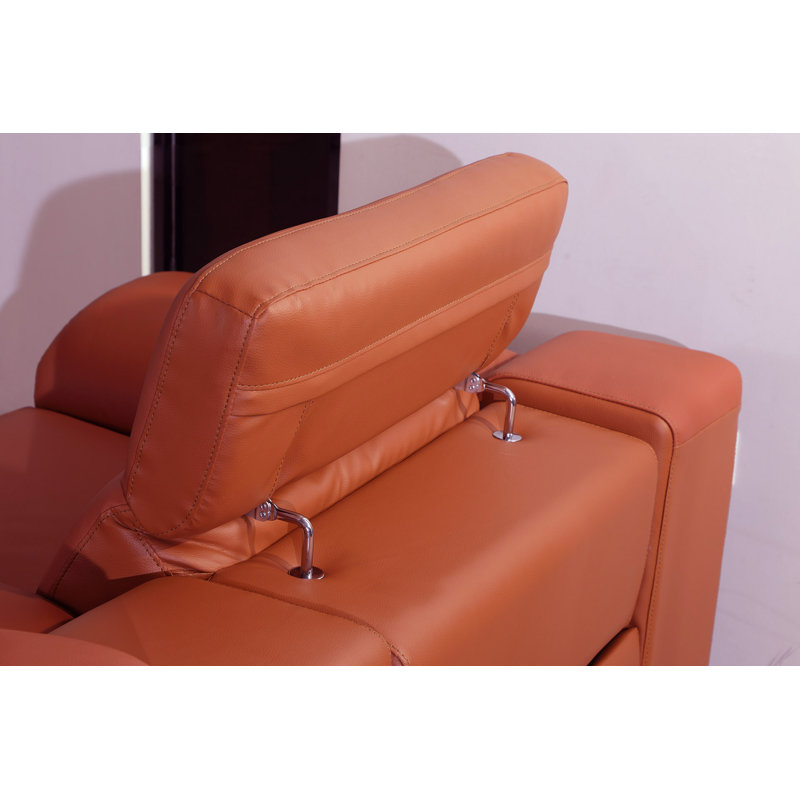 Crasia 5 Piece Top Grain Italian Leather Reclining Sectional, Camel Genuine Leather