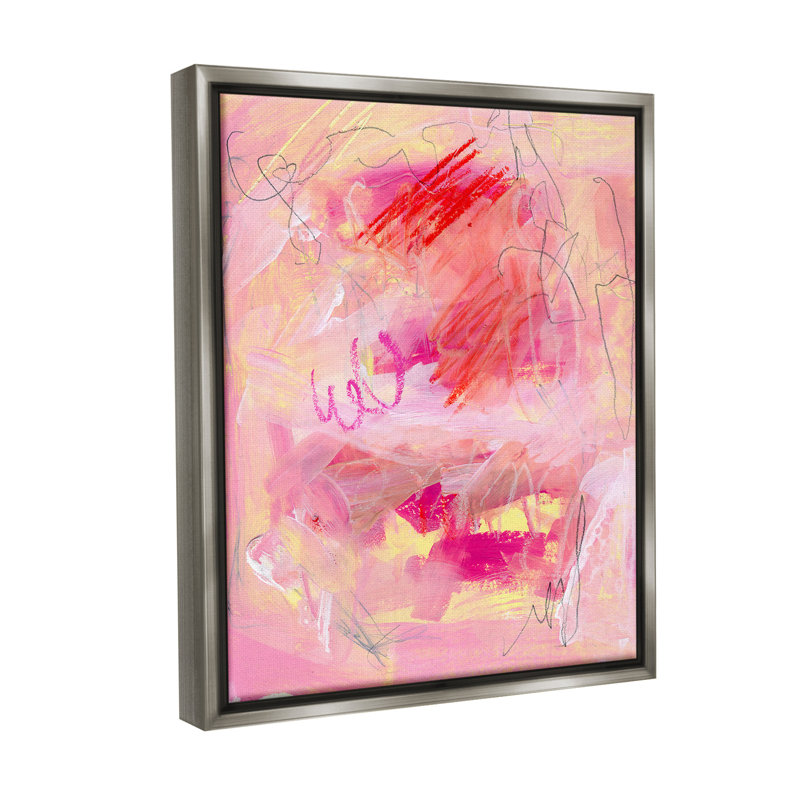 «Pink Chaotic Scribble» par Jennifer Paxton Parker sur toile, Cadre flottant gris lustré, H 21 po x l 17 po