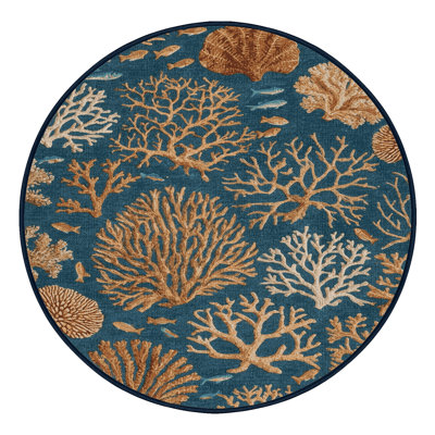 Washable Coral Reefs Hawaiian Area Rug