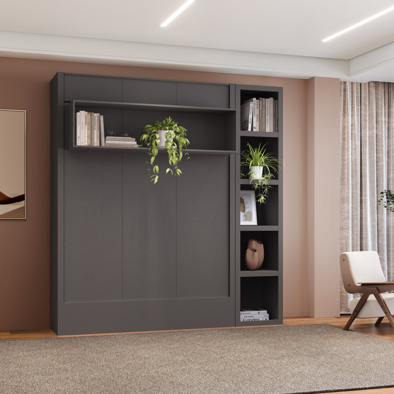 Lit escamotable avec bibliothèque Easy-Lift, Cendré, Complet/Double