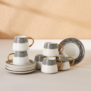 Karaca Globe 12 Piece Porcelain Espresso Turkish Coffee Cup Set For 6 People, (Set of 6)