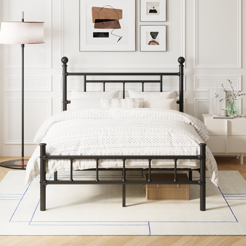 42" High Platform queen bed frame with Headboard, metal bed frame Contemporary Style, Minimalist, High Load Capacity, No Box Spring Needed, No Wobble