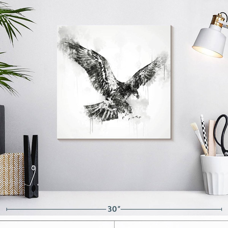 Brampt Eagle Flying Black And White, 16" H x 16" W