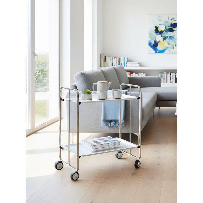 Mald Serving Cart, Chrome-plated, White