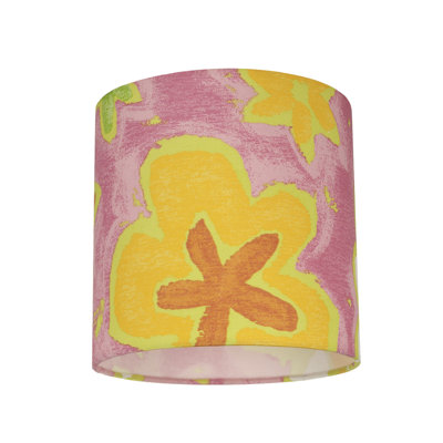 Abat-jour tambour en tissu (araignée) H 8 po x l 13 po en rose / jaune