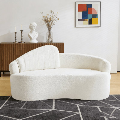 Curved 2-Seater Sofa in  Chenille – Removable Backrest, High-Density Foam for Long-Lasting Support, Retro Modern Design for Small Apartments