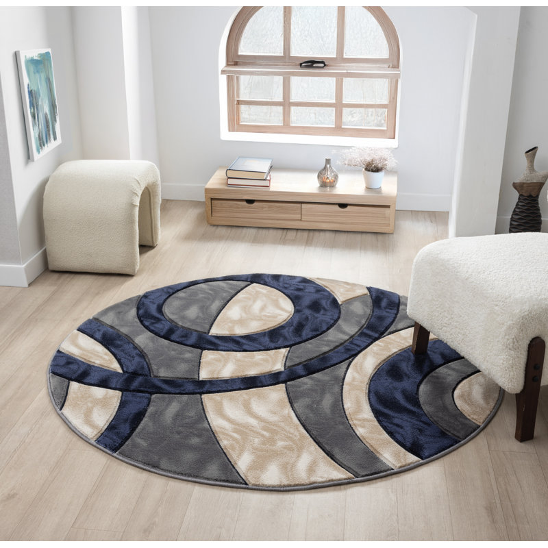 Orelsi Collection Abstract Geometric Area Rug, Round 5'3"