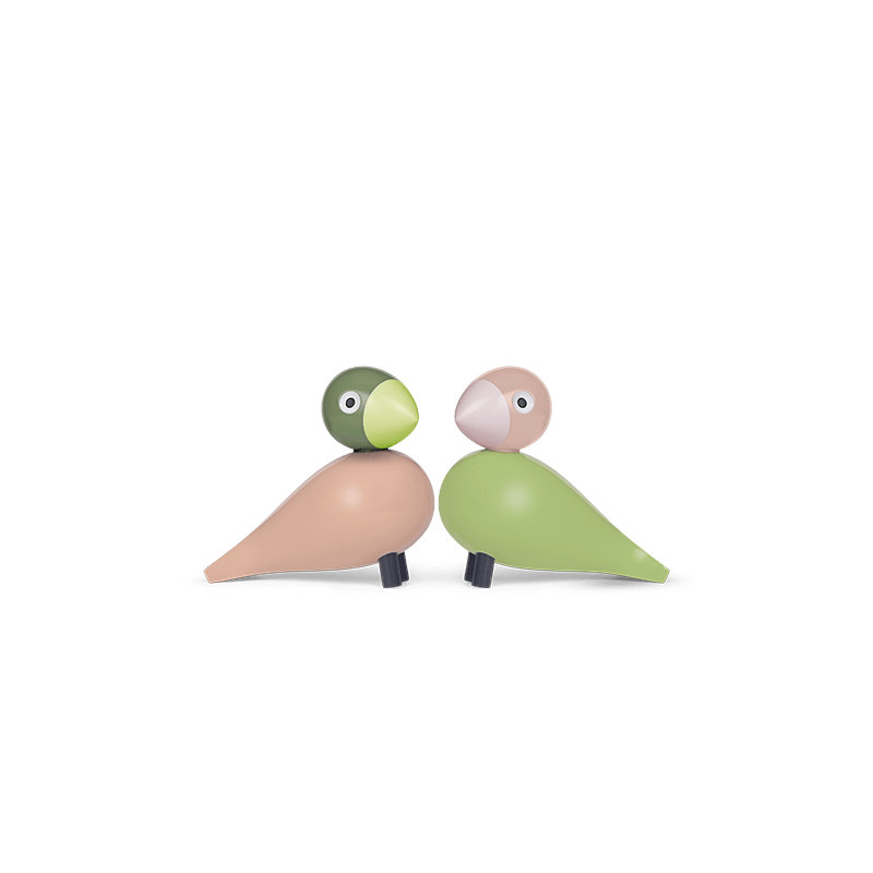 Lovebirds - H3.5" light green/rose, 1 set