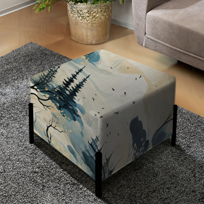 Retraite de paysage d'hiver au Japon - repose-pieds carré Ikat