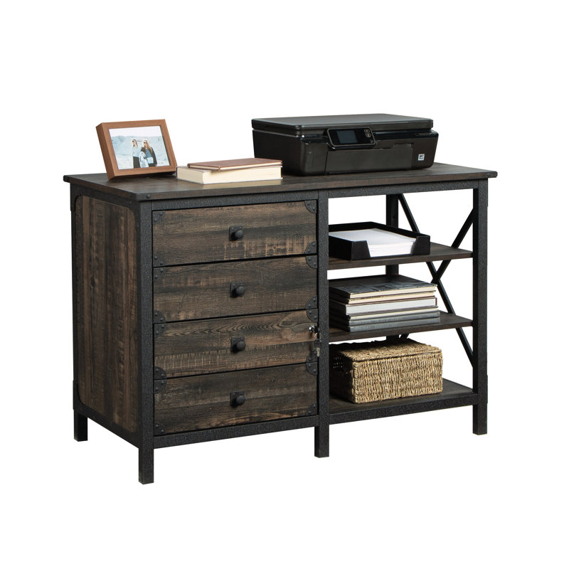 Carbon Oak Industrial 3-Drawer Lockable Filing Credenza