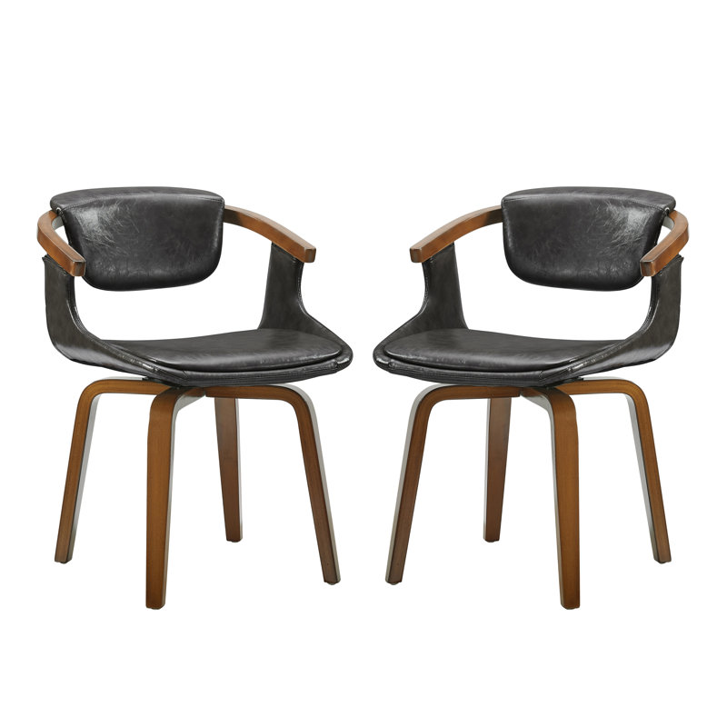Wathen Faux Leather Upholstered Swivel Dining Arm Chair, Gray