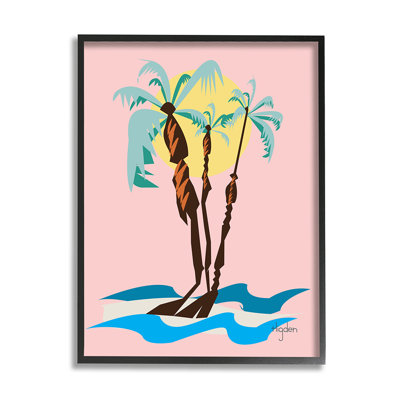 «Tropical Palm Tree Trio Pink Sunny Sky» par Mark Higden - impression d'art graphique