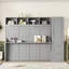 Grand lit escamotable mural avec placard et tiroirs, gris