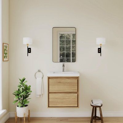 Frost 24 po X 20 po Meuble-lavabo flottant à évier simple entièrement assemblé en grain de bois avec plateau et lavabo en marbre blanc
