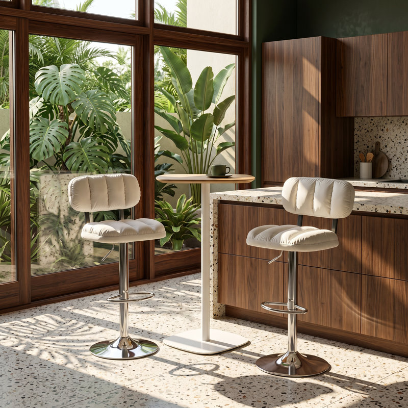 Tabouret de bar réglable en cuir PU l 17,5 po x P 16 po x H 44 po Wonder Haus, Silver, White, 1