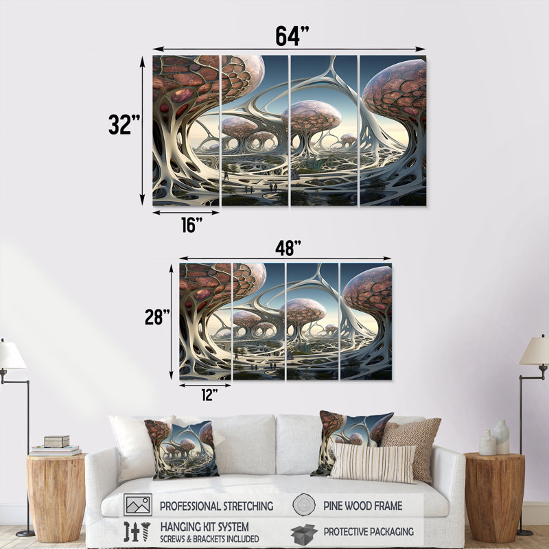 «Architectural Dreamscape», art mural 4 pièces, H 28 po x l 48 po