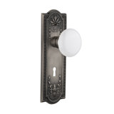 White Porcelain Interior Mortise Door Knob with Meadows Long Plate