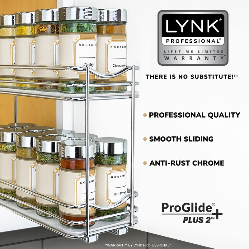 LYNK PROFESSIONAL® Pull Out Spice Rack Organizer for Cabinet - 2 Tier, Chrome, 8.5" H x 4.25" W x 10.3" D