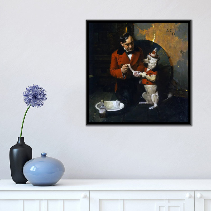 « while attended », peinture sur toile tendue, H 18 po x l 18 po x P 1,5 po, Toile avec cadre noir, Pas de tapis