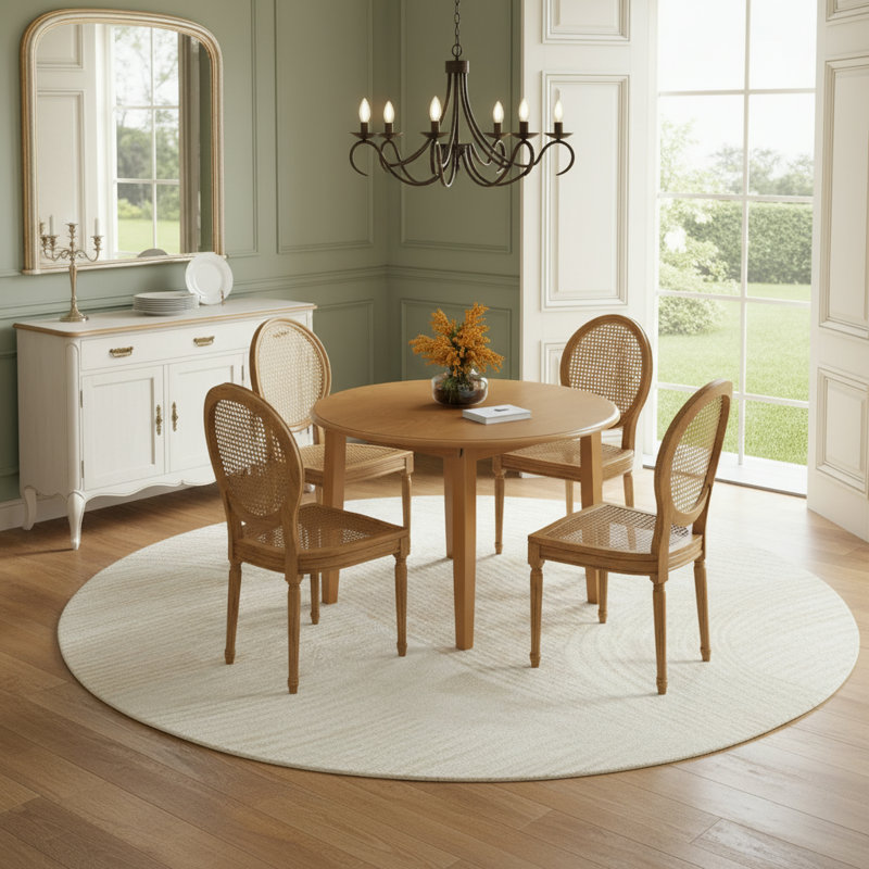 Round Dining Table With 2 Drop Leaf, Light Brown