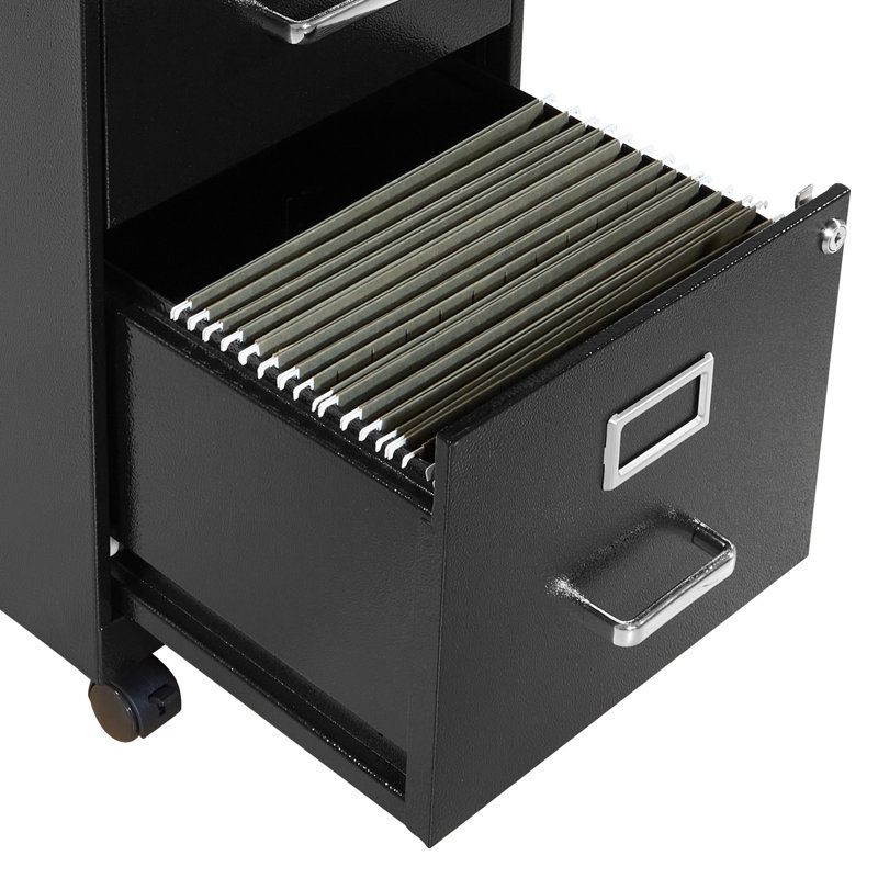 14.25'' Wide 2 -Drawer Mobile Steel File Cabinet, Black