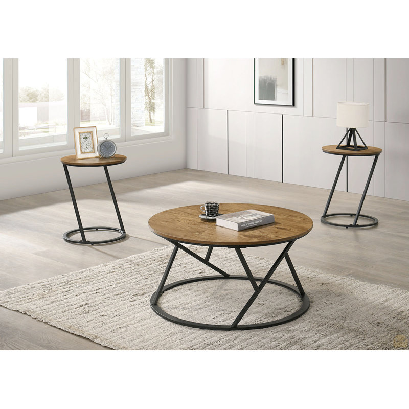 Ensemble de table 3 pièces 1 table basse 2 tables de bout, Naturel