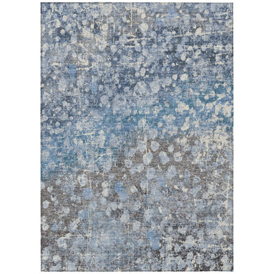 5' X 8' Blue And Gray Abstract Washable Indoor Outdoor Area Rug