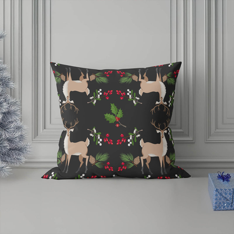 Coussin décoratif d'intérieur Botanical Deer, Gris anthracite, Carré 16 po